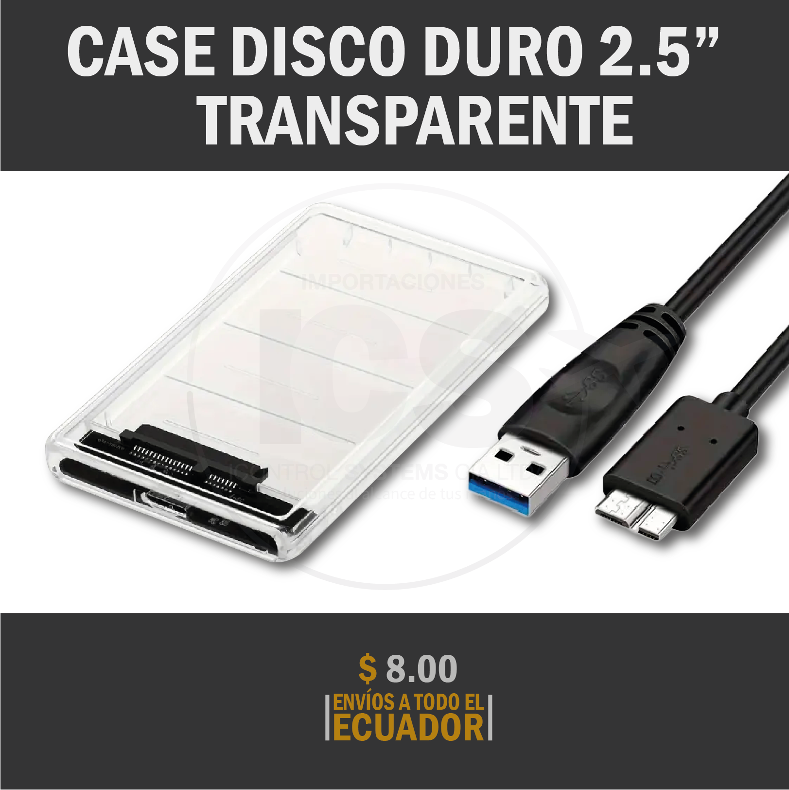 CASE PARA DISCO DURO 2.5 USB 3.0 TRANSPARENTE